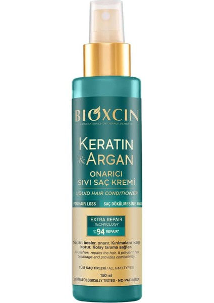 Keratin &amp; Argan Onarıcı Sıvı Saç Bakım Kremi 150 ml Yıpranmış ve Hasar Görmüş Saçlar
