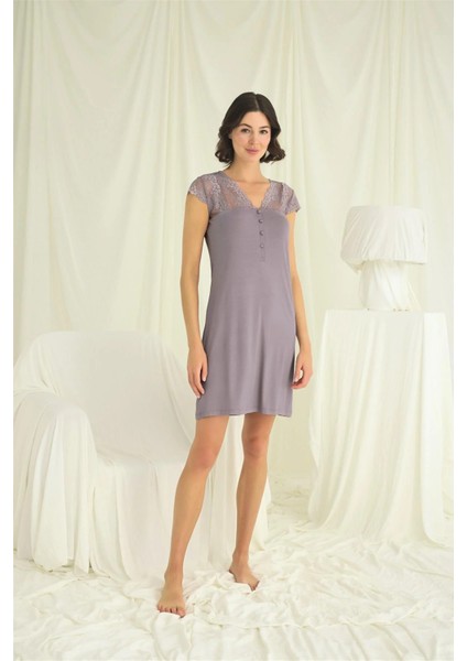 Monamise Kolu Omzu ve Yakası Dantelli Önü Düğmeli Gecelik fiyatları