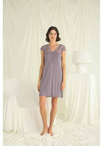 Monamise Kolu Omzu ve Yakası Dantelli Önü Düğmeli Gecelik fırsatları