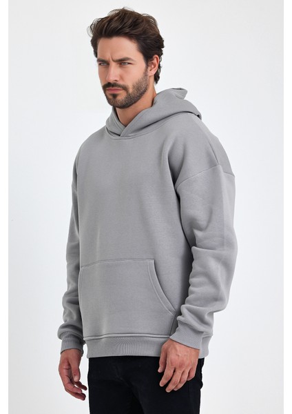 Erkek Oversize % 100 Pamuk Içi Polarlı Yumuşak Dokulu Basic Siyah Kapüşonlu Sweatshirt fiyatları