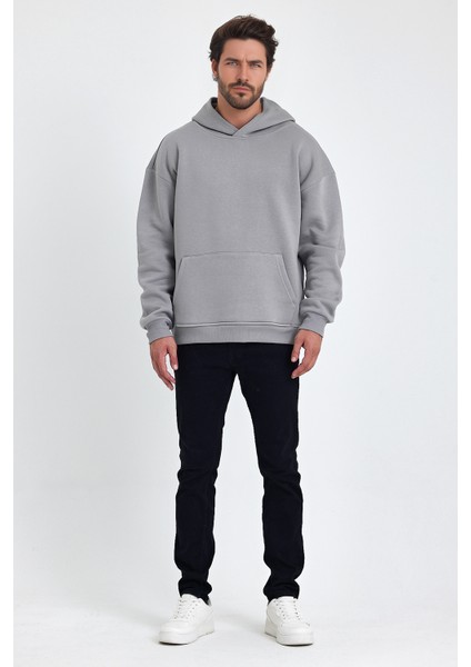 Erkek Oversize % 100 Pamuk Içi Polarlı Yumuşak Dokulu Basic Siyah Kapüşonlu Sweatshirt modelleri