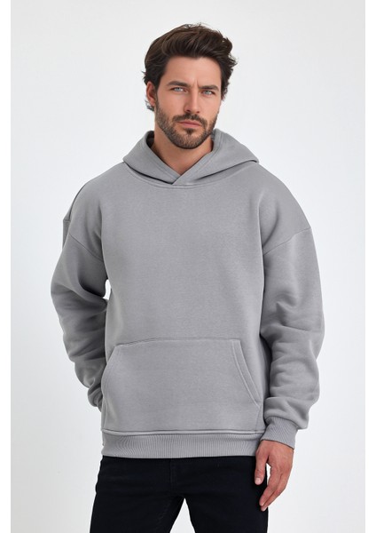 Erkek Oversize % 100 Pamuk Içi Polarlı Yumuşak Dokulu Basic Siyah Kapüşonlu Sweatshirt fırsatları