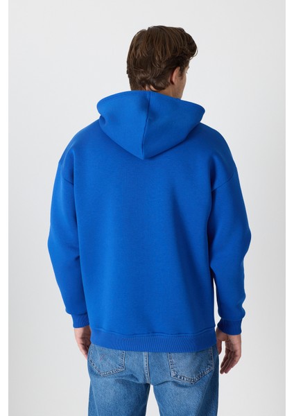 Erkek Oversize % 100 Pamuk Içi Polarlı Yumuşak Dokulu Basic Siyah Kapüşonlu Sweatshirt indirimleri