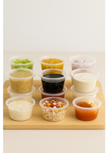 50 Adet 30 cc Kapaklı, Sızdırmaz Sos Kabı,et Suyu Kabı,tavuk Suyu Kabı,buzluk, Saklama Kabı