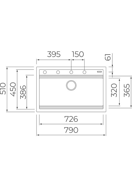 - Nova 80 Ws-Tg Black - Ankastre Kumanda Sifonlu Granit Eviye - Siyah - 79 cm - 115230057