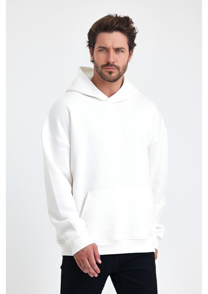 Erkek Oversize % 100 Pamuk Içi Polarlı Yumuşak Dokulu Basic Kapüşonlu Sweatshirt