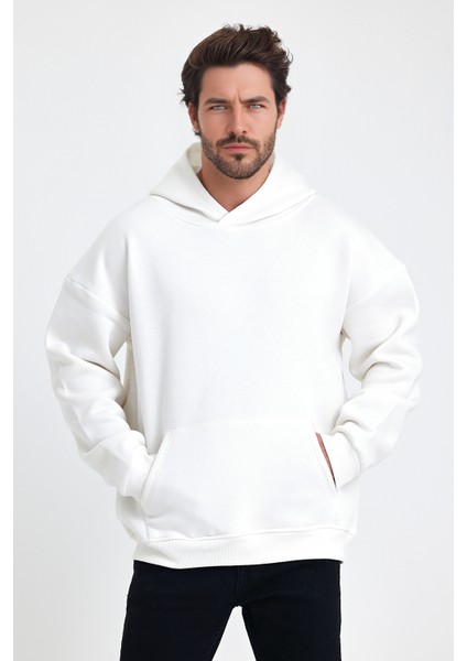 Erkek Oversize % 100 Pamuk Içi Polarlı Yumuşak Dokulu Basic Kapüşonlu Sweatshirt fiyatları