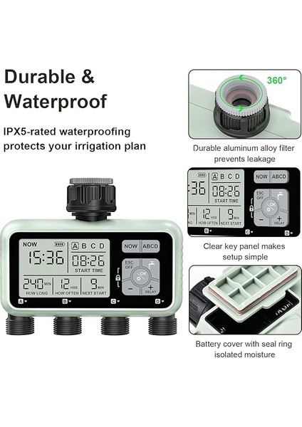 4 Bağımsız Kontrollü Çıkışlı Sulama Bilgisayarı, LCD Ekranlı Dijital Sulama Saati, Otomatik/manuel Sulama Kontrolü.. indirimleri