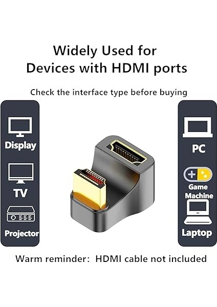 U Şekli HDMI 2.1 Adaptör Fişi Jakına, Standart HDMI Tip A Adaptörü UHD 3D 8k @60Hz Dizüstü Bilgisayar Projektörü Tv Pc Için 180 Derece Aşağı Açı fiyatları