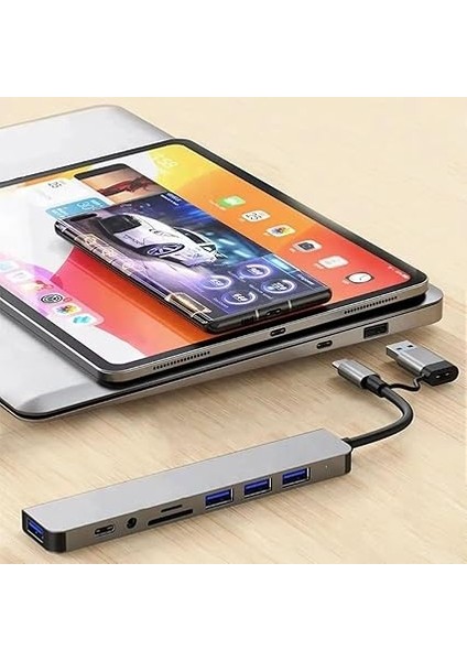 In 1 Usb/type-C To USB A, USB C-Sd ve Micro Sd Macbook Ile Uyumlu Çevirici Adaptör Çok Portlu Çoklayıcı 8in1 USB Hub fırsatları