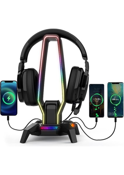 X-Base Kulaklık Için Stand Rgb Işıklı 3xusb Hub Çoklayıcı Port Ps5 ve Gamepad Standı 3,5mm Jack