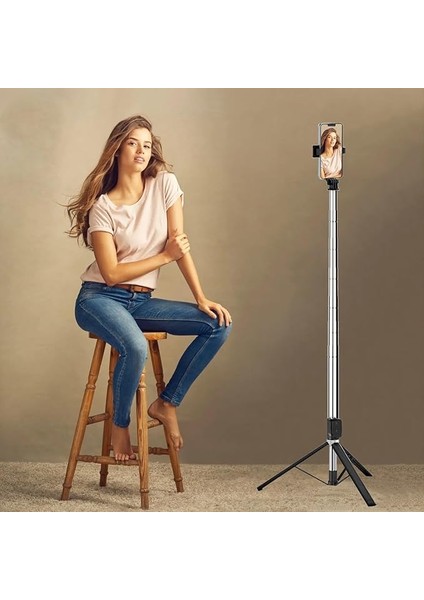 Bluetooth Kumandalı Telefon Tripodu – Ayarlanabilir Yükseklikli Selfie Çubuğu, Masaüstü ve Portatif Tasarım, Ev, Stüdyo, Tatil, Kamp ve Dış Mekan Çekimleri Için Uygun P170