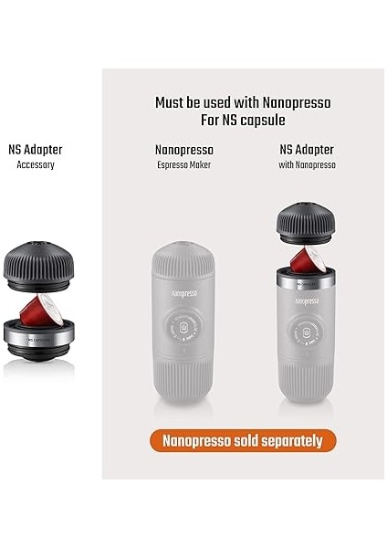Nanopresso Ns Adaptörü, Nanopresso Taşınabilir Espresso Makinesi Için Aksesuar, Ns Kapsülleri ile Uyumlu, Seyahat, Kamp Veya Ofis Için Mükemmel (Mini Pressoya Uymaz) fiyatları