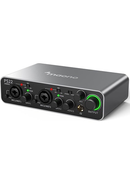 60 Db Pro-Preamp, 24BIT/192KHZ, Pc ve Akıllı Telefon Için Çift USB Arayüzü, Ev Kaydı Için Yönlendirme Yazılımı, Müzik Prodüksiyonu, Gitar, Podcast, Akış (PS22) ile Pc Için USB Ses Arabirimi