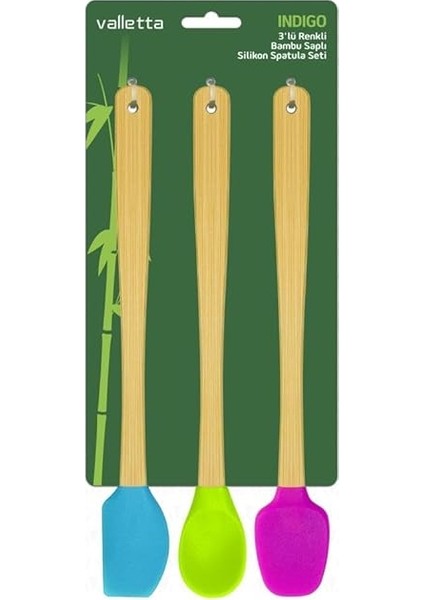 Indigo 3'lü Renkli Bambu Saplı Silikon Spatula Seti Uzun 26CM modelleri