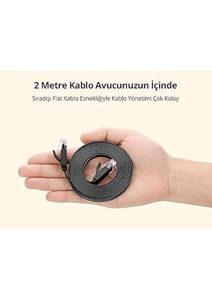 Cat6 Flat Ethernet Kablosu, 8 Metre, Siyah indirimleri