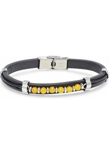 Sarı Akik Taşlı Deri Bileklik 33511G6D6M