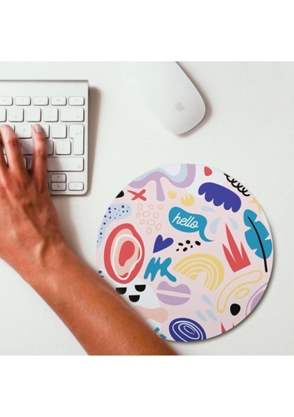 Minimal Renkli Tasarımlı Yuvarlak Mousepad - Mouse Pad - Fare Altlığı