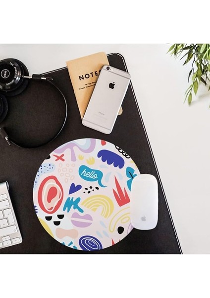Minimal Renkli Tasarımlı Yuvarlak Mousepad - Mouse Pad - Fare Altlığı modelleri