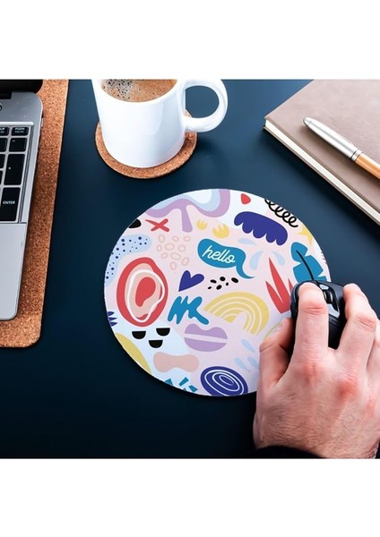 Minimal Renkli Tasarımlı Yuvarlak Mousepad - Mouse Pad - Fare Altlığı fırsatları