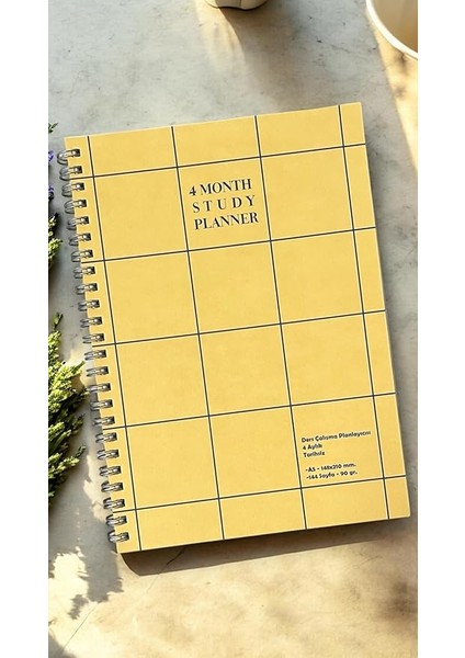 Tanıtım 4 Aylık Spiralli Tarihsiz Ders Çalışma Planlayıcısı, A5 Boyutu (Sarı)