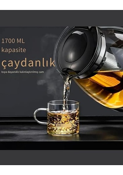 1700 ml Çelik Süzgeçli Siyah Cam Demlik Isıya Dayanıklı Cam Çaydanlık Bitki Çayı Demliği fiyatları