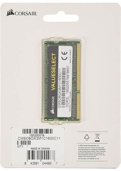 Value Select Sodımm 8gb (1X8GB) 1600MHZ CL16 1.35V Ddr3 Ram (CMSO8GX3M1CL1600C11) fiyatları
