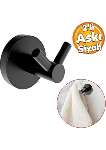 Siyah Renk Metal Sağlam Banyo Lavabo 2'li Askılık Aparat Bornoz Havlu Asma Askı Vidalı fırsatları