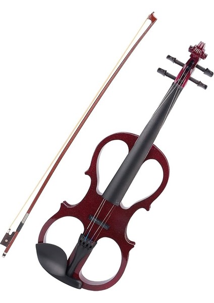 Keman Seti 4/4 Elektrikli Ayarlanabilir Kit Tuner Yay Dize Kutusu AU03 Şarap Kırmızı Akçaağaç Ebony Basswood Alüminyum Alaşım 4/4 9V Karbon Pil 6F22 CR2032