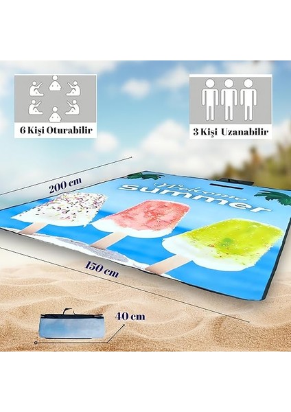 Plaj Havlusu, Piknik Örtüsü, Matı, Çantalı Hasırı, Kamp Battaniyesi, Katlanabilir, Hafif (Plaj Dondurması-Deniz Mavisil) fiyatları