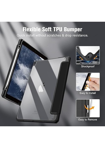 iPad Air 3. Nesil 10,5 Inç 2019 / iPad Pro 10,5 Inç 2017 Için Hibrid Ince Kılıf - [dahili Kalem Tutucu] Şeffaf Arka Kabuklu Darbeye Dayanıklı Kılıf, Siyah fırsatları