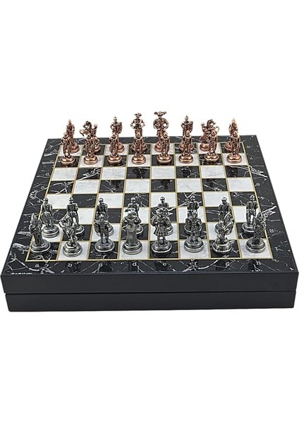 Orta Boy Metal Ispanyol Satranç Takımı Antik ve Mermer Desenli Sandıklı Mdf Tahtası (36X36X6 Cm.) fiyatları