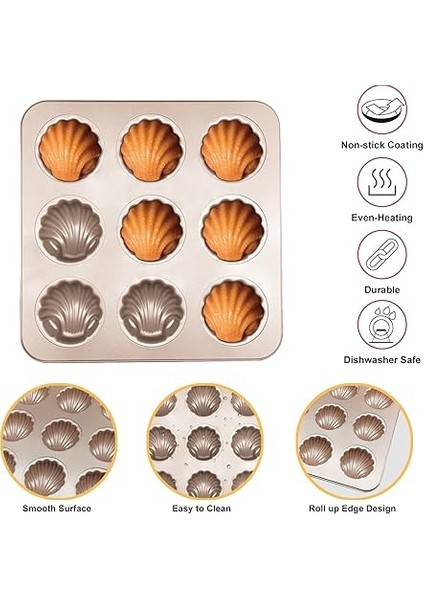 Madeleine Pişirme Kalıbı, Istiridye Kalıbı, Pasta Kalıbı, Ayı Patisi, Pişirme Kalıbı, Yapışmaz Madeleine Fırın Tepsisi, Fransız Tatlı Pişirme Kalıbı, Karbon Çelikten, 9 Oyuk, Muffin, Brownies, Ekmek, indirimleri