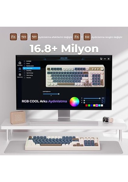 S99 Retro Rgb Gaming 3 Modlu Bluetooth/2.4ghz/usb-C Kablosuz Makrolu Türkçe Q Klavye Lacivert fırsatları