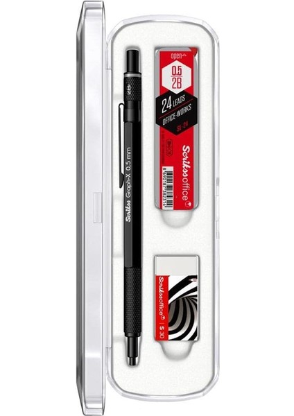 Office Graphx 3'lü Set Mekanik Kurşun Kalem Silgi Min Mat Siyah 0.5 mm fiyatları