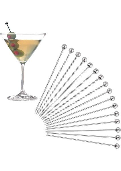 Martini Zeytin Şişleri Kokteyl Çubukları Paslanmaz Çelik Kokteyl Seçimleri Yeniden Kullanılabilir Meyve Çubukları Zeytin Içecek Seçimleri Kokteyl, Parti, Barbekü Atıştırmalıkları Için Şişler,