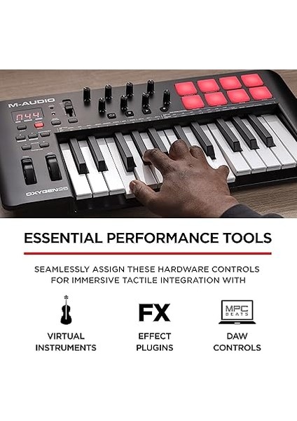 Oxygen 25 V – 25 Tuşlu USB Mıdı Klavye Denetleyicisi, Beat Pad'li, Smart Chord &amp; Scale Modlu, Arpegiator ve Yazılım Paketi Dahil modelleri