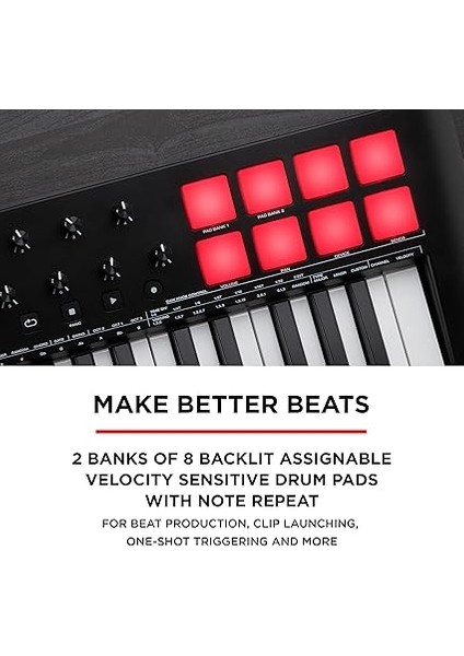 Oxygen 25 V – 25 Tuşlu USB Mıdı Klavye Denetleyicisi, Beat Pad'li, Smart Chord &amp; Scale Modlu, Arpegiator ve Yazılım Paketi Dahil indirimleri
