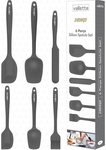 Drongo Isıya Dayanıklı Yanmaz Yapışmaz Silikon Spatula Seti 6 Parça Gri modelleri
