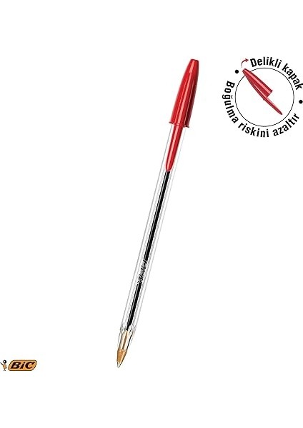 Cristal Medium Tükenmez Kalem Kırmızı 50'li Kutu, 1.0 mm Orta Kalınlıkta Uç, Şeffaf Gövde, Delikli Kapak fiyatları