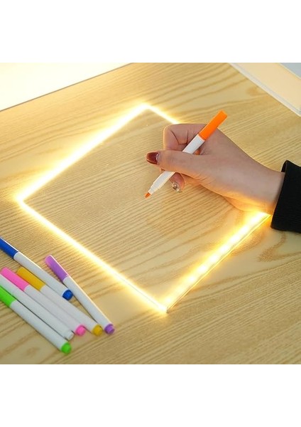 LED Işıklı Akrilik Yazı Tahtası - 20X20 cm Şeffaf Not Panosu, USB Bağlantılı, 7 Renkli Kalem ve Stand Dahil, Masaüstü Aydınlatmalı Anı Tahtası modelleri
