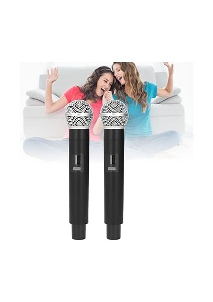Mikrofon Seti 2 Profesyonel Şarj Edilebilir El Karaoke Mikrofon Sistemi Alıcı ile indirimleri