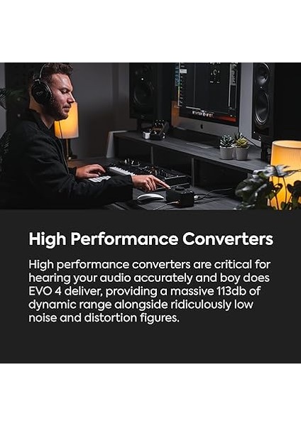 Evo4, Evo 4 USB Ses Arabirimi Ses Kartı Müzik Üretimi Için (2 In / 2 Out USB Ses Arayüzü, 48 Volt Phantom Besleme, 2 Mikrofon Preamp, Loopback,windows/mac/ios), Siyah indirimleri