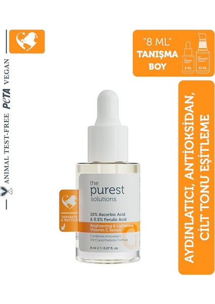 Purest Solutions Aydınlatıcı ve Cilt Tonu Eşitleyici C Vitamini Cilt Serumu, Seyahat Boy 8 ml fiyatları