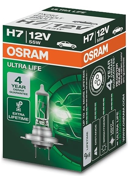 Ampul Ultra Life H7 12V 55W 4 Yıl Garantili, Daha Uzun Kullanım Süresi 64210ULT fırsatları