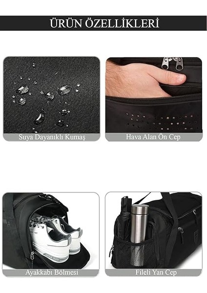 A Dos Unisex Önü Cepli Uzun Askılı Ayakkabı Bölmeli Geniş Hacimli Gym Fitness Spor Çantası Kabin Boy fırsatları