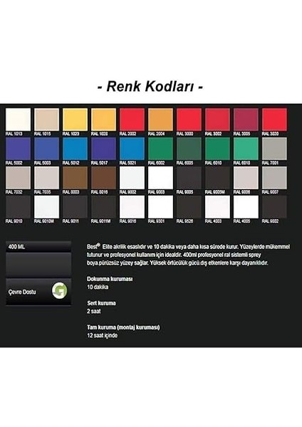 Best Elite 9301 Beyaz Eşya Beyazı Akrilik Sprey Boya 400 ml fiyatları