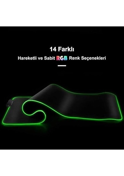 Rgb Mouse Pad 80X30 Cm, 4 mm Kalınlık, Parlak Su Geçirmez Yüzey, Oyuncu Gaming Xxl Mausepad, 14 Farklı Renk Modu (Parlak Siyah) fiyatları