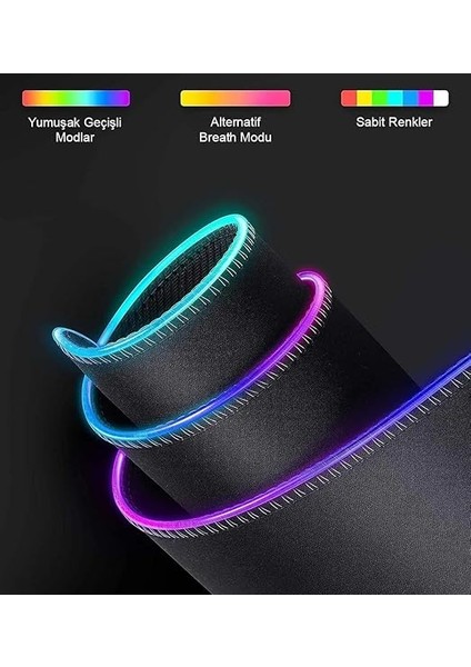 Rgb Mouse Pad 80X30 Cm, 4 mm Kalınlık, Parlak Su Geçirmez Yüzey, Oyuncu Gaming Xxl Mausepad, 14 Farklı Renk Modu (Parlak Siyah) fırsatları