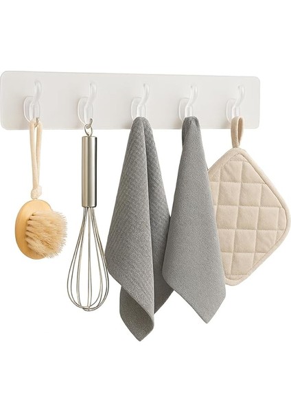 Store Kendinden Yapışkanlı 5 Kancalı Askı Seti – Duvara Delmeden Montaj, Şeffaf Vantuzlu Tasarım, Banyo &amp; Mutfak Için Pratik Organizer (2 Adet)